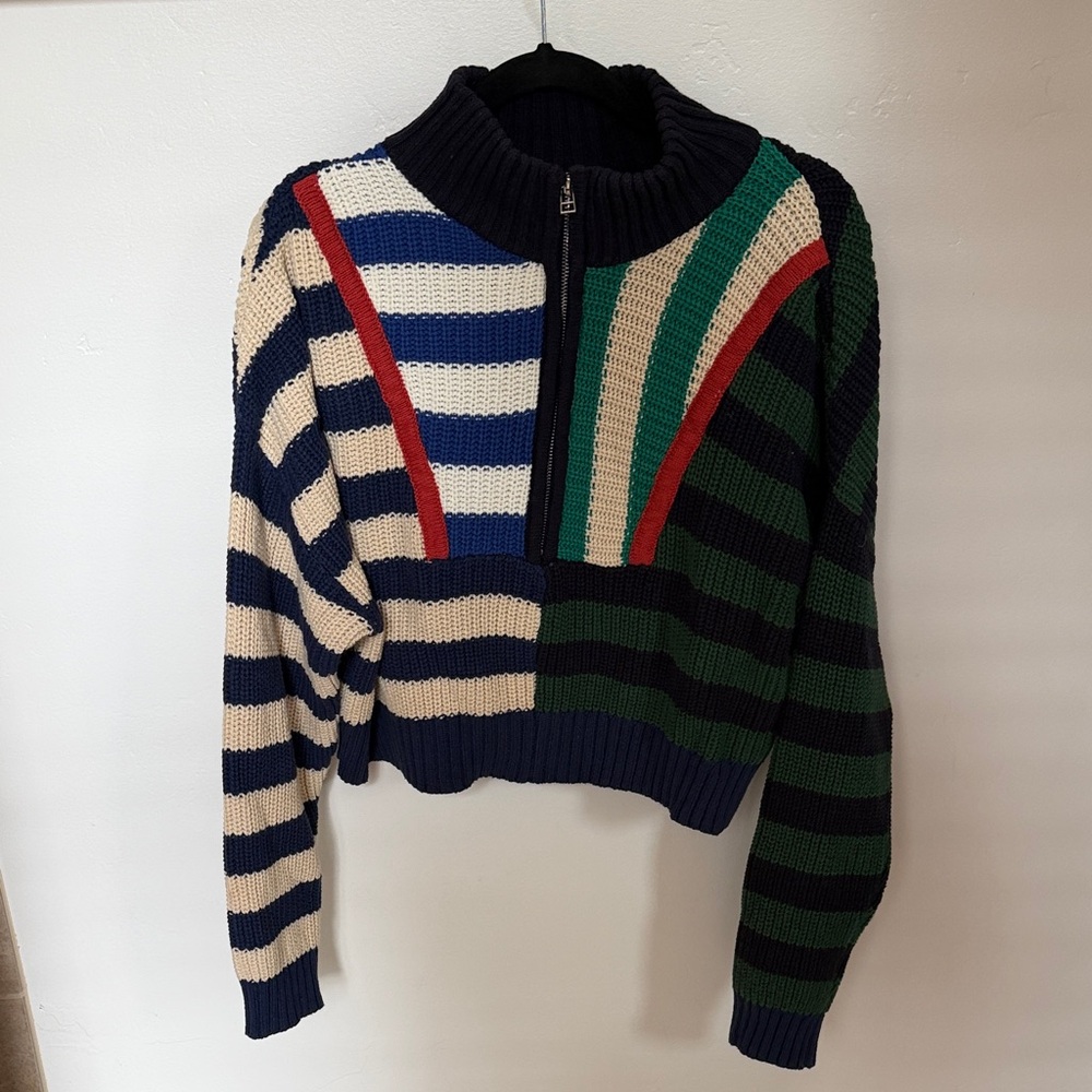 Dress Forum Striped Zip-Neck Cropped Sweater